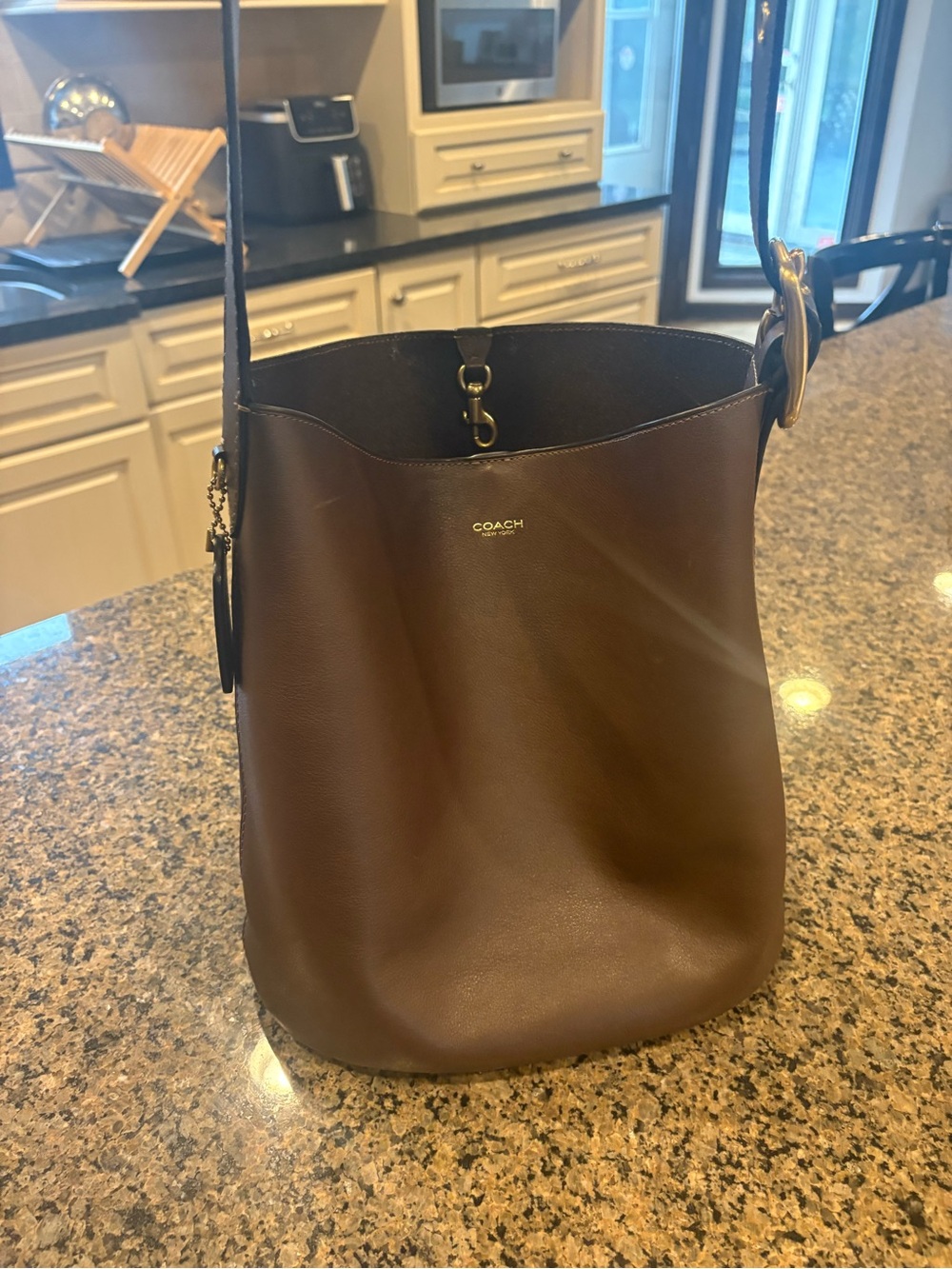 Coach Dark Brown Leather Bucket Messenger Bag